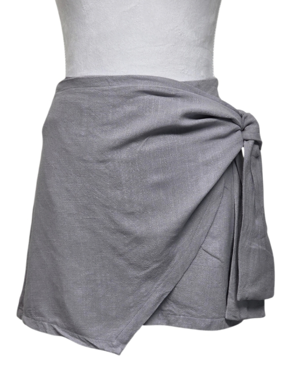 Tie-Waist Gray Mini Wrap Skirt